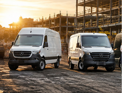 Mercedes-Benz Sprinter Cargo Vans at an active construction site.