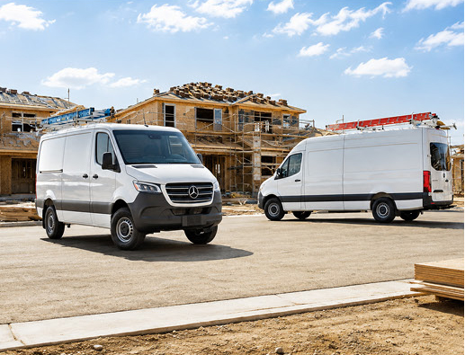 Mercedes-Benz Sprinter Cargo Vans equipped for construction and contractor work.