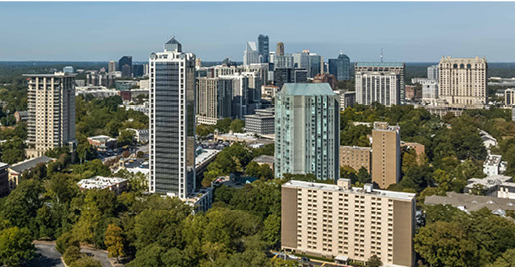 Atlanta, GA skyline aerial view.