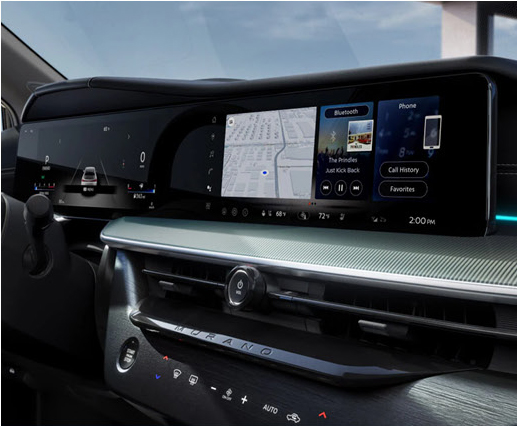 Nissan Murano digital dashboard with navigation, Bluetooth, and infotainment display