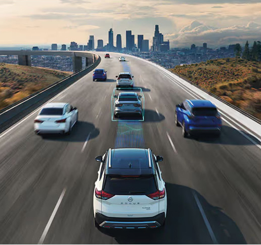 Nissan Murano using driver assistance technology in highway traffic