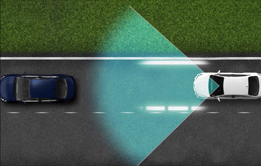 Toyota Safety Sense Automatic High Beams illustration showing headlight detection and adaptive lighting technology.