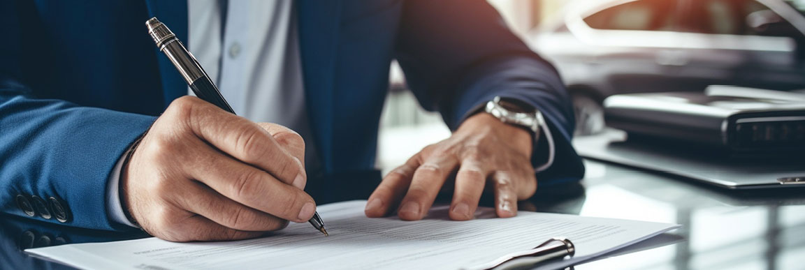 Hands signing papers in suit