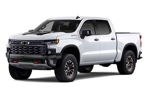White Chevrolet Silverado ZR2 pickup truck on a white background