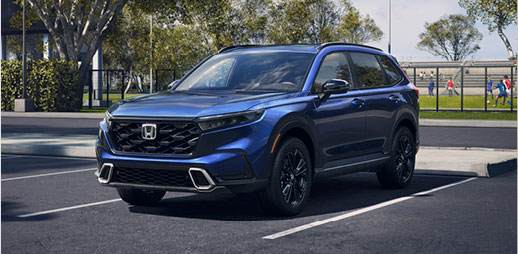 Blue Honda CR-V SUV parked near a sports field