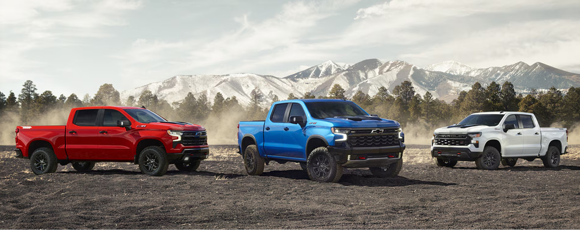 Trucks in mountain landscape