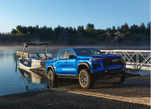 Blue Colorado ZR2 near water